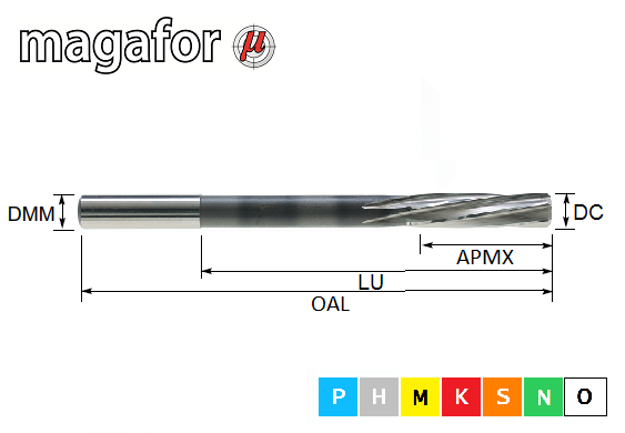 6.57mm HSS-E Spiral Flute Intermediate Reamer Straight Shank Magafor
